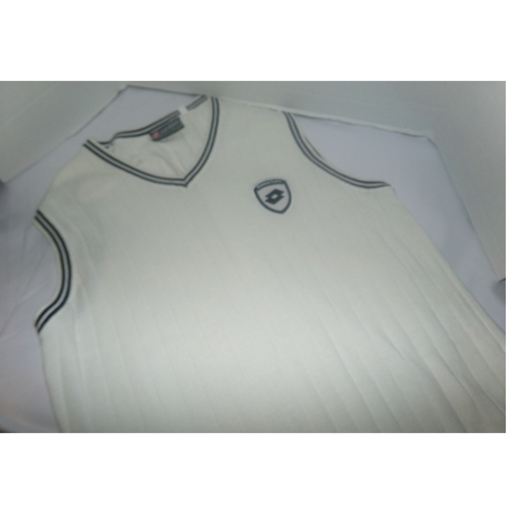 Lotto Italian Sport  Tennis Sweater Vest Cream Navy Blue V-Neck Mens L